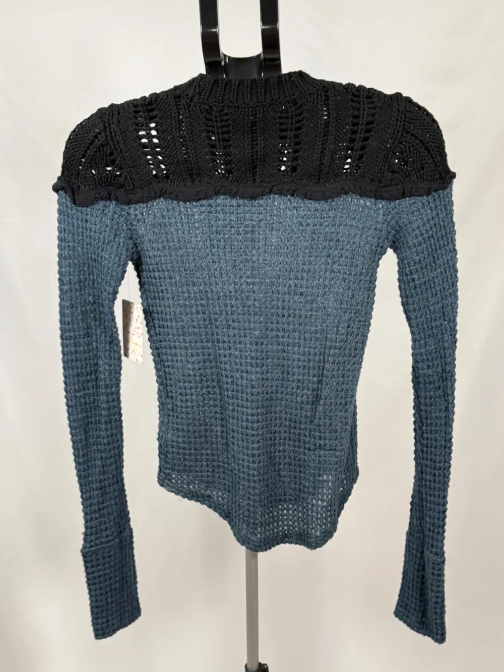 Free People Snowflake Sweater Teal Ocean Black Knit NWT XS